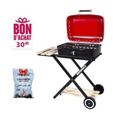 Barbecue à Charbon Pliable  HOME LINE KY30017 + Bon D'achat de 30dt  + Sac de Charbon Gratuit