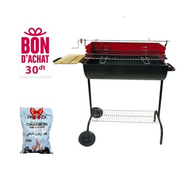 Barbecue à Charbon Avec Tourne Broche HOME LINE KY1817ZL + Bon D'achat de 30dt et Sac de Charbon Gratuit
