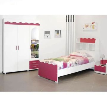 Chambre Enfant ALICE 190x 90 3 Portes - Magenta / Blanc