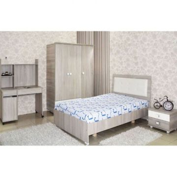 Chambre Enfant ZEINEB 190x90cm 3 Portes - Chène Brut / Blanc