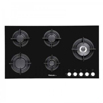 Plaque de Cuisson 5 Feux Gaz 90 Cm F8179B Vitro Noir FOCUS