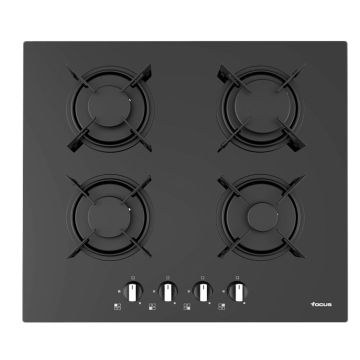 Plaque de Cuisson 4 Feux Gaz 60 cm  F409B Vitro Noir FOCUS