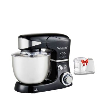 Robot Pétrin TRO-1056 1000W Noir TECHWOOD + Mini Hachoir TECHWOOD Blanc Gratuit 