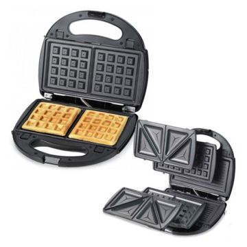 Appareil à Panini 3en1 Gaufre, Croque-monsieur SMM01 750W Noir KENWOOD