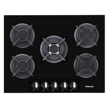 Plaque de Cuisson 5 Feux Gaz 70 cm F417B Vitro Noir FOCUS