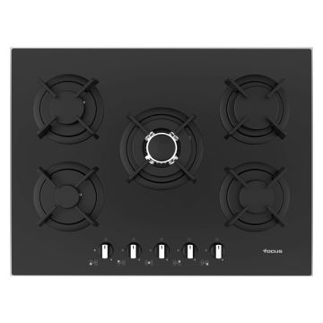 Plaque de Cuisson 5 Feux Gaz 70 cm F417B Vitro Noir FOCUS