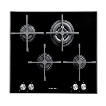 Plaque de Cuisson 4 Feux Gaz 60Cm SOFT.60 Vitro Thermocouple Noir FOCUS