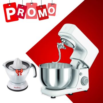 Robot Pâtissier Masterchef MOULINEX QA150110  800W + Presse Agrume PC300 25W Blanc MOULINEX Gratuit 