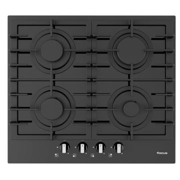 Plaque de Cuisson 4 Feux Gaz 60 cm F404B Vitro Noir FOCUS