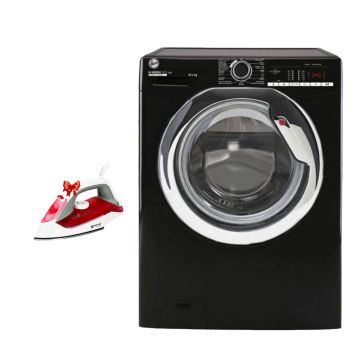 Lave Linge Frontal  BU-H3WS4105TCBE-04 HOOVER 10,5KG Noir + Fer à Vapeur Gratuit