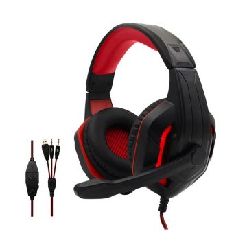 Micro Casque Gamer  KOMC G311 2 Jack + USB LED Rouge 