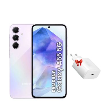 Smartphone SAMSUNG  GALAXY A55 8GO 256GO Violet + Chargeur Secteur 45W Offert