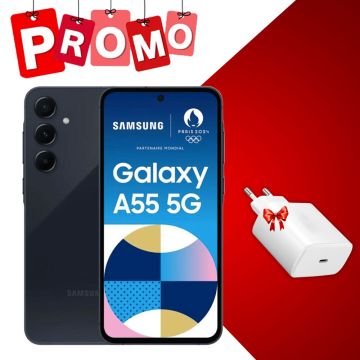 Smartphone  GALAXY A55 8GO 256GO Black + Chargeur Secteur 45W Offert