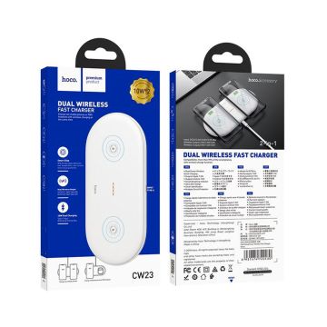 Chargeur Sans Fil  HOCO 2en 1 Ultra Slim 20W CW23 Blanc