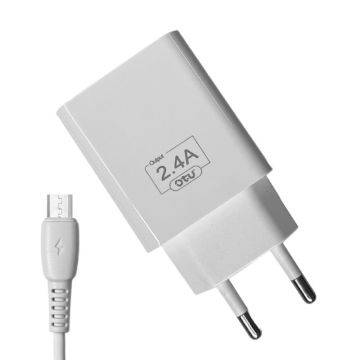 Chargeur Secteur OTU KT04-V Avec câble Micro USB / 2 Ports / 2.4 A / Blanc