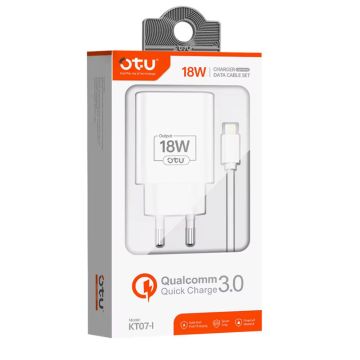 Chargeur Secteur Rapide OTU KT07-I Avec câble Lightning / USB / 18 W / QC 3.0 / Blanc