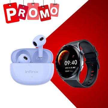 Montre Connectée INFINIX XWATCH 3E - Gris + Écouteurs Sans Fil INFINIX XBUDS XE31 Bluetooth - Violet