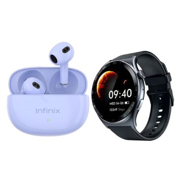 Montre Connectée INFINIX XWATCH 3E - Gris + Écouteurs Sans Fil INFINIX XBUDS XE31 Bluetooth - Violet