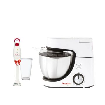 Robot pâtissier MOULINEX MasterChef Gourmet - Blanc +  Mixeur Plongeant DD1001EG 350W Blanc MOULINEX Gratuit
