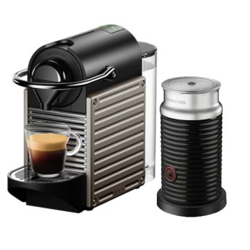 Machine à café NESPRESSO Pixie + Aeroccino noir + 10 Capsules Offertes