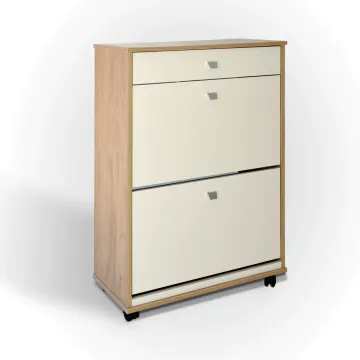 Porte Chaussures 2 Portes + 1 Tiroir SOTUFAB Blanc et Chêne Brut