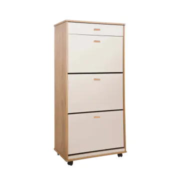 Porte Chaussures SOTUFAB 3 Portes +1 Tiroir Blanc et Chêne Brut