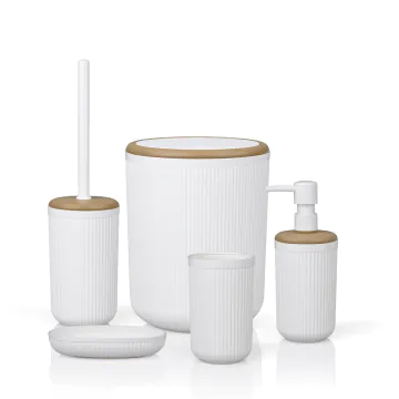 Set de 5 Accessoires de Salle de Bain OKYANUS Effet Bois Blanc 