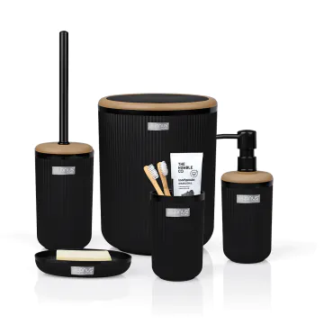 Set de 5 Accessoires de Salle de Bain OKYANUS Effet Bois Noir