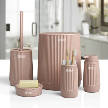 Set de 5 Accessoires de Salle de Bain OKYANUS Rose Poudré