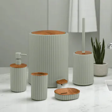 Set de 5 Accessoires de Salle de Bain OKYANUS en  Bois Vert