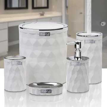 Set de 5 Accessoires de Salle de Bain OKYANUS Chrome Blanc Diamond 