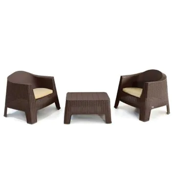 Coin PATIO (2 Fauteuils MONACO + Table MONACO) Brun