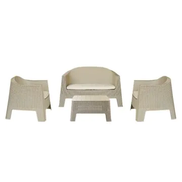 Salon De Jardin Monaco + 2 Tabourets Coffre Grége