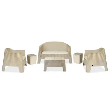 Salon Jardin MONACO 4 Places  + 2 Tables Coffre Beige Vanilla