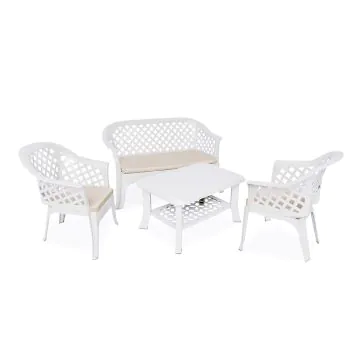 Salon LARIANA 4 Places Avec Coussin - Blanc 