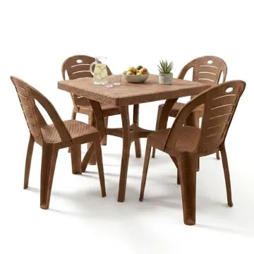 Table CHAMPS-ELYSEES Ronde + 4 Chaises NAPOLI Brun