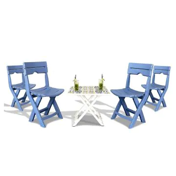 Table THAPSUS + 4 Chaises Pliable RUSPINA - Bleu