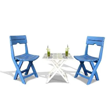 Table THAPSUS + 2 Chaises Pliable RUSPINA - Bleu