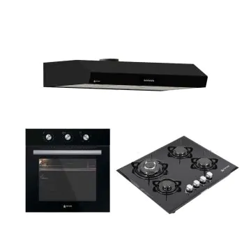  Pack Encastrable STARONE: Four Electrique + Plaque  + Hotte Noir 