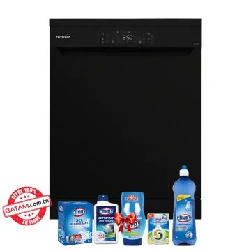 Lave vaisselle BRANDT 14 Couverts Avec afficheur DFH147TB Noir + Pack Lavax Gratuit 