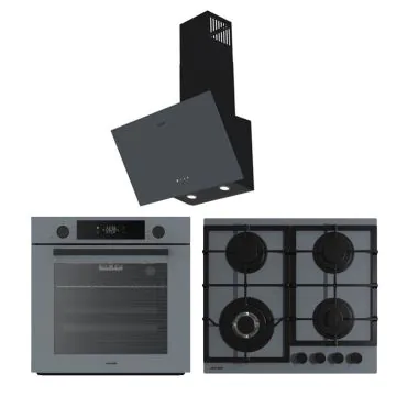 Pack Encastrable JOKER LOCCO Grey Glass : Four + Plaque + Hotte