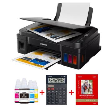 Imprimante à Réservoir Intégré CANON Pixma G2410 + Rame Papier Photo CANON + Calculatrice Offerte