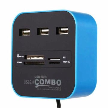  Hub USB COMBO 3 Ports + Lecteur de cartes - Noir Bleu