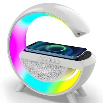 Lampe Led 3 En 1 Avec Haut-Parleur Bluetooth + Chargeur Sans Fil BT-2301 Blanc