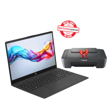 Pc Portable HP 15-fd0417nk N100 8Go 512Go SSD - Noir + Imprimante CANON 2541 3 EN 1 Gratuite 