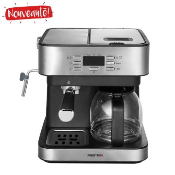 Machine à Café Multifonction 3en1 Expresso Capsule Café Filtre Écran Digital PRESTIGIA CM6873 + Mousseur à Lait