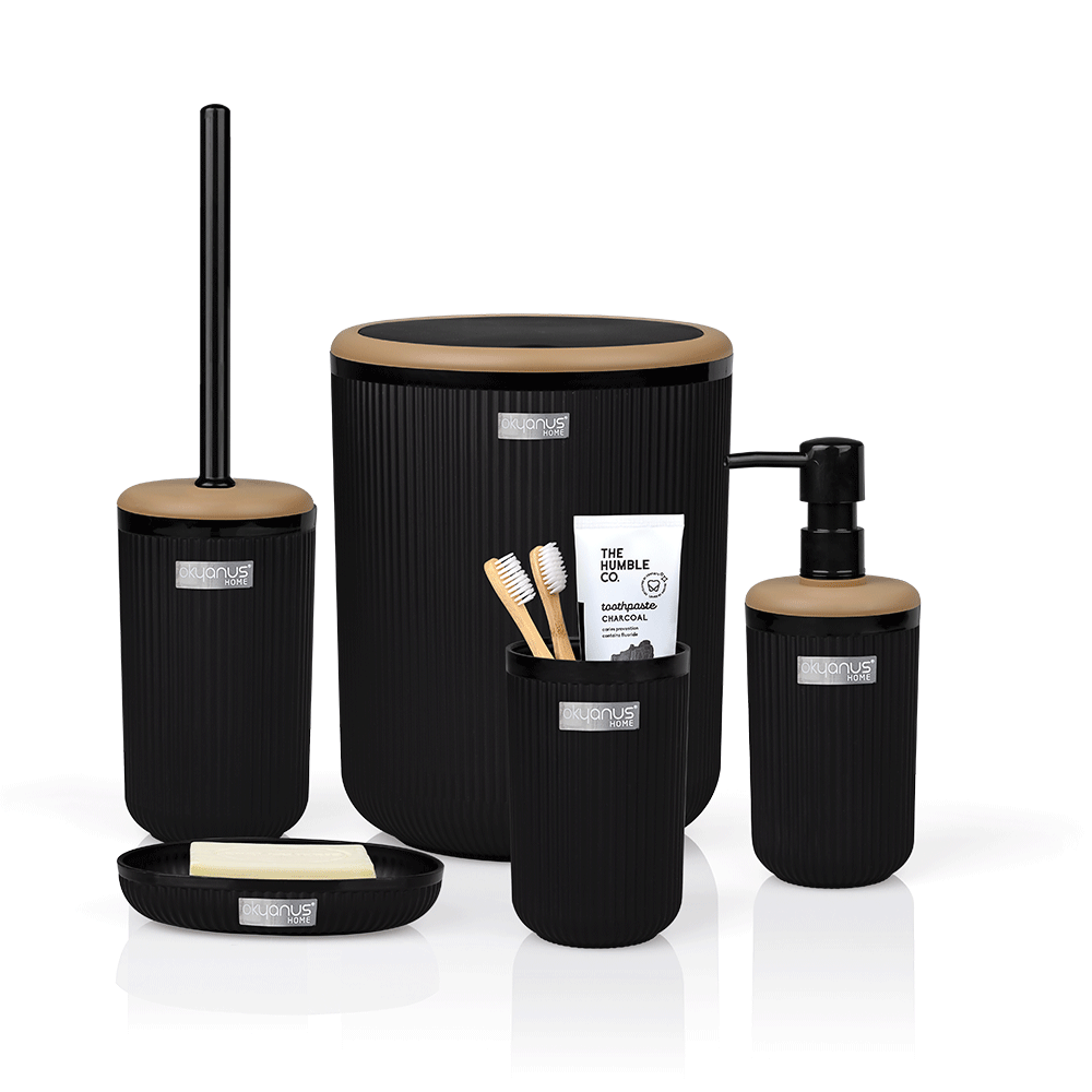 Set de 5 Accessoires de Salle de Bain OKYANUS Bois Noir