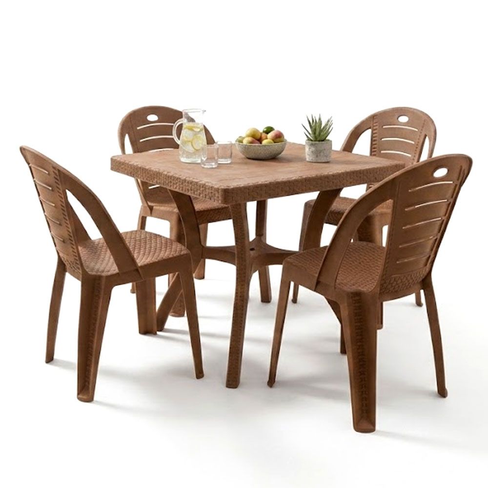 Table CHAMPS-ELYSEES Ronde + 4 Chaises NAPOLI Brun