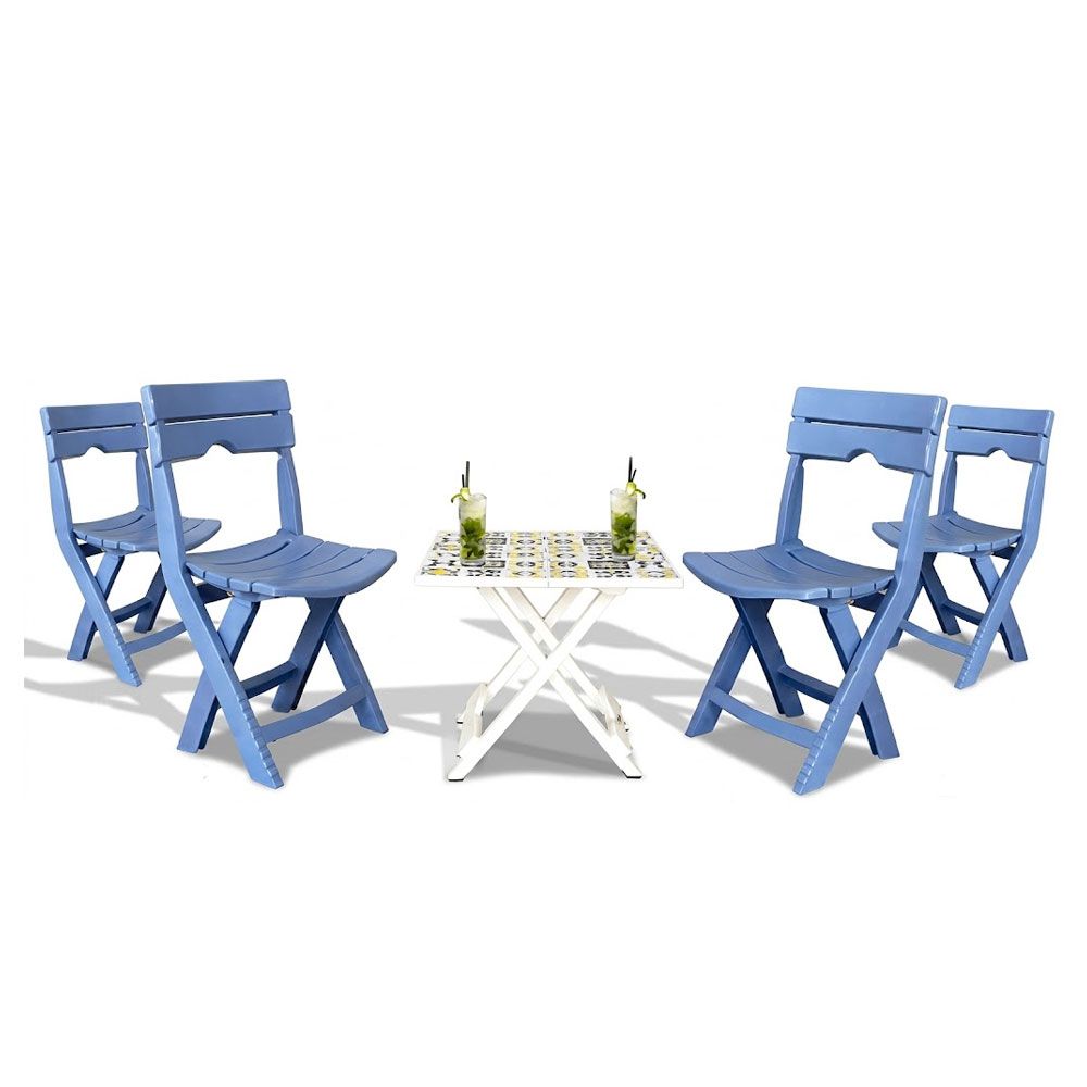 Table THAPSUS + 4 Chaises Pliable RUSPINA - Bleu