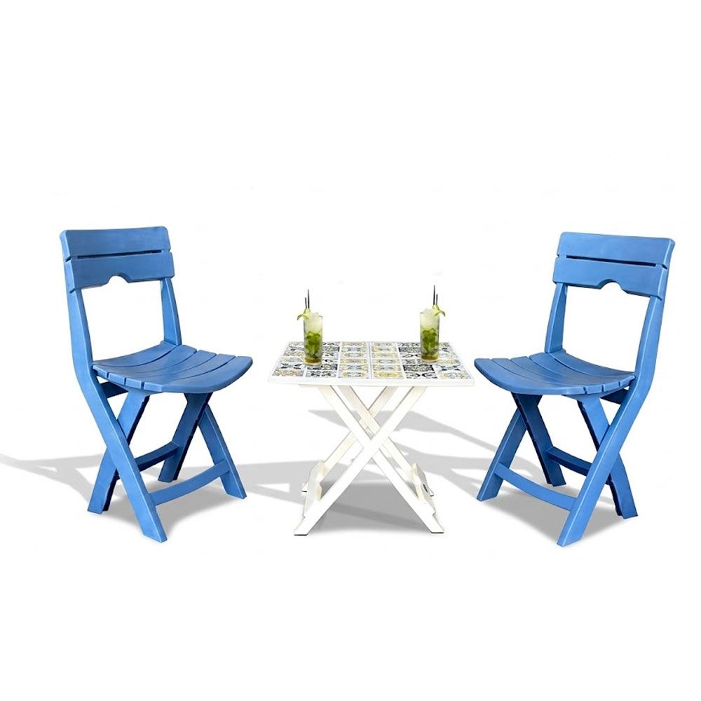 Table THAPSUS + 2 Chaises Pliable RUSPINA - Bleu